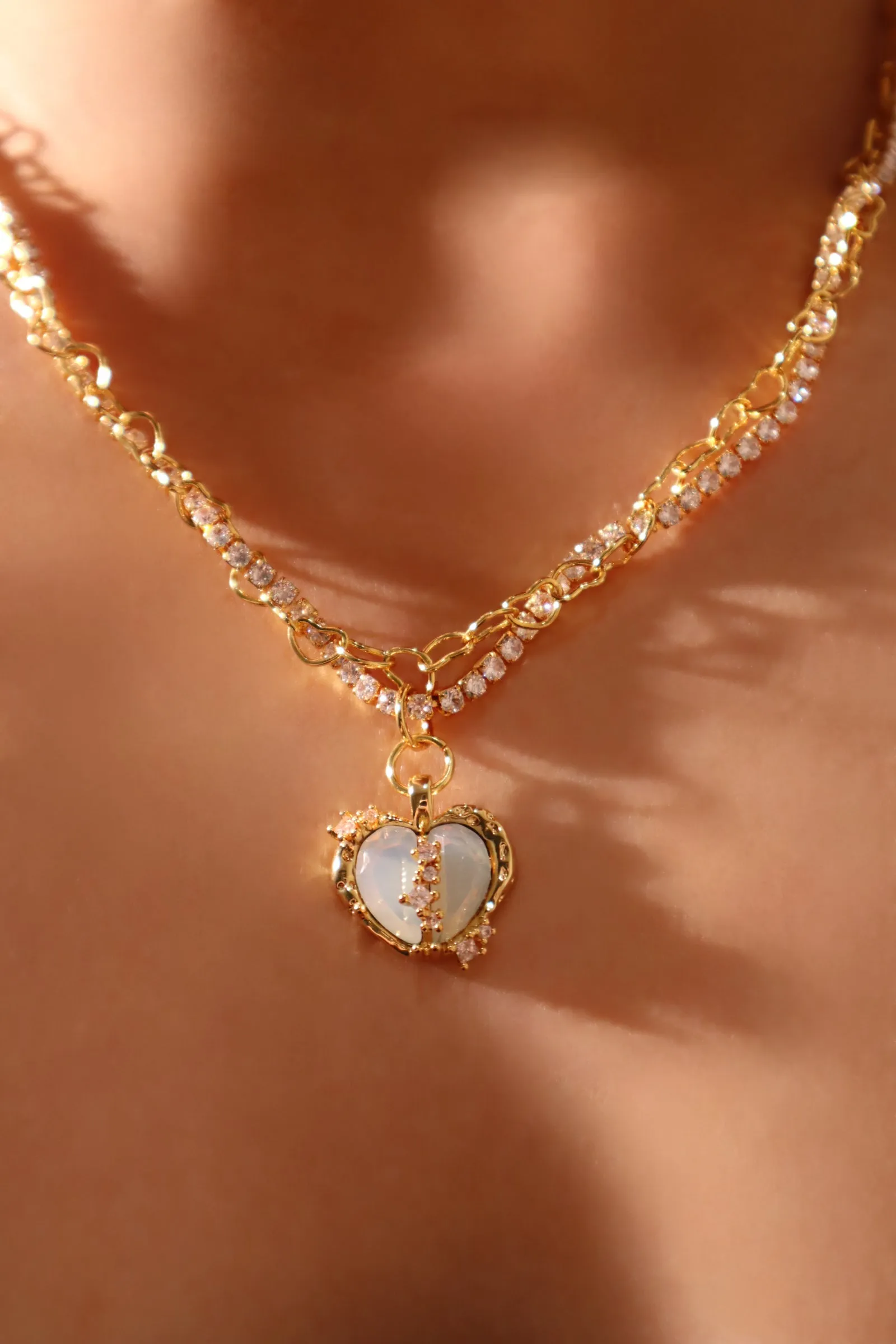 18K Real Gold Plated Blue Opal Heart necklace