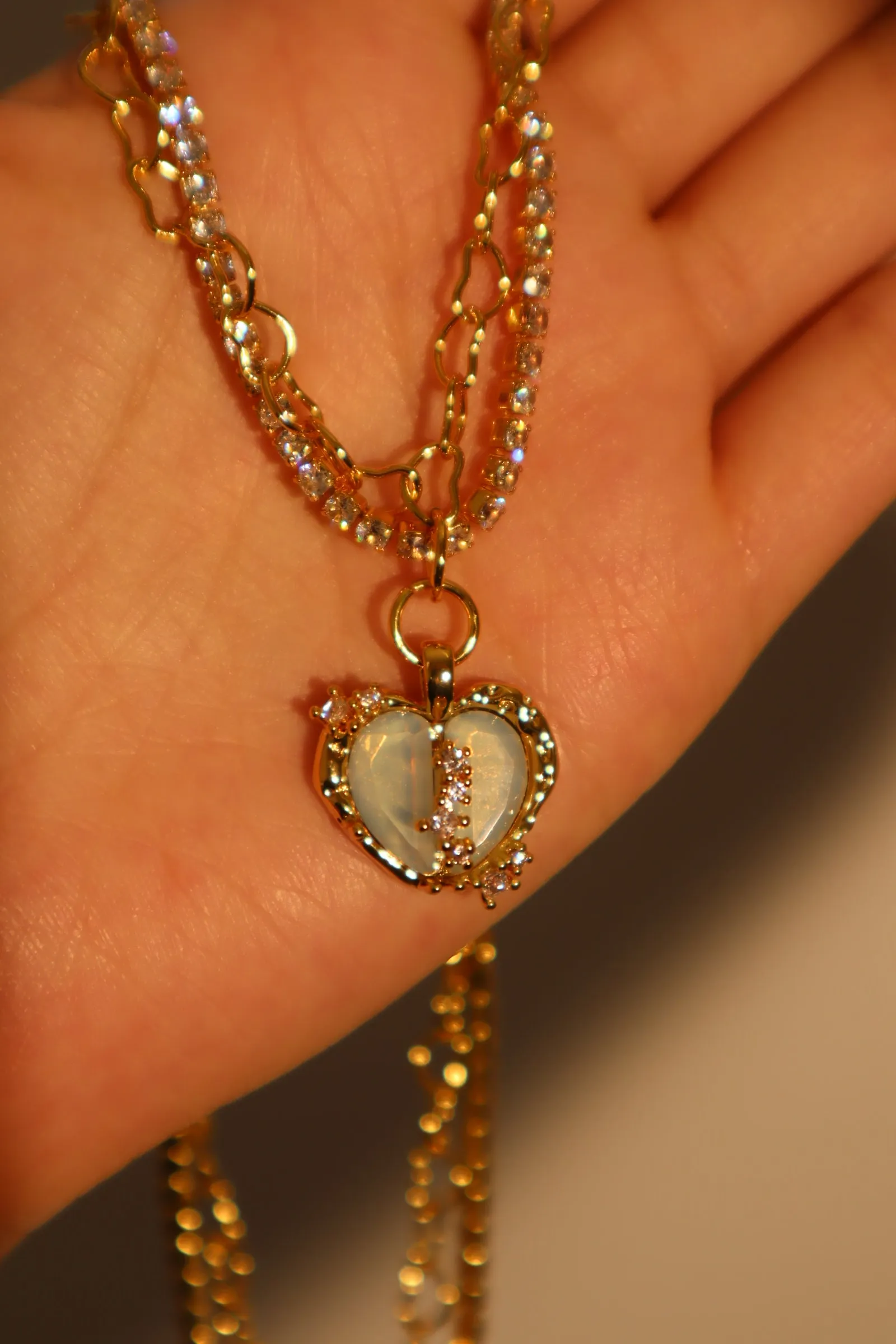 18K Real Gold Plated Blue Opal Heart necklace