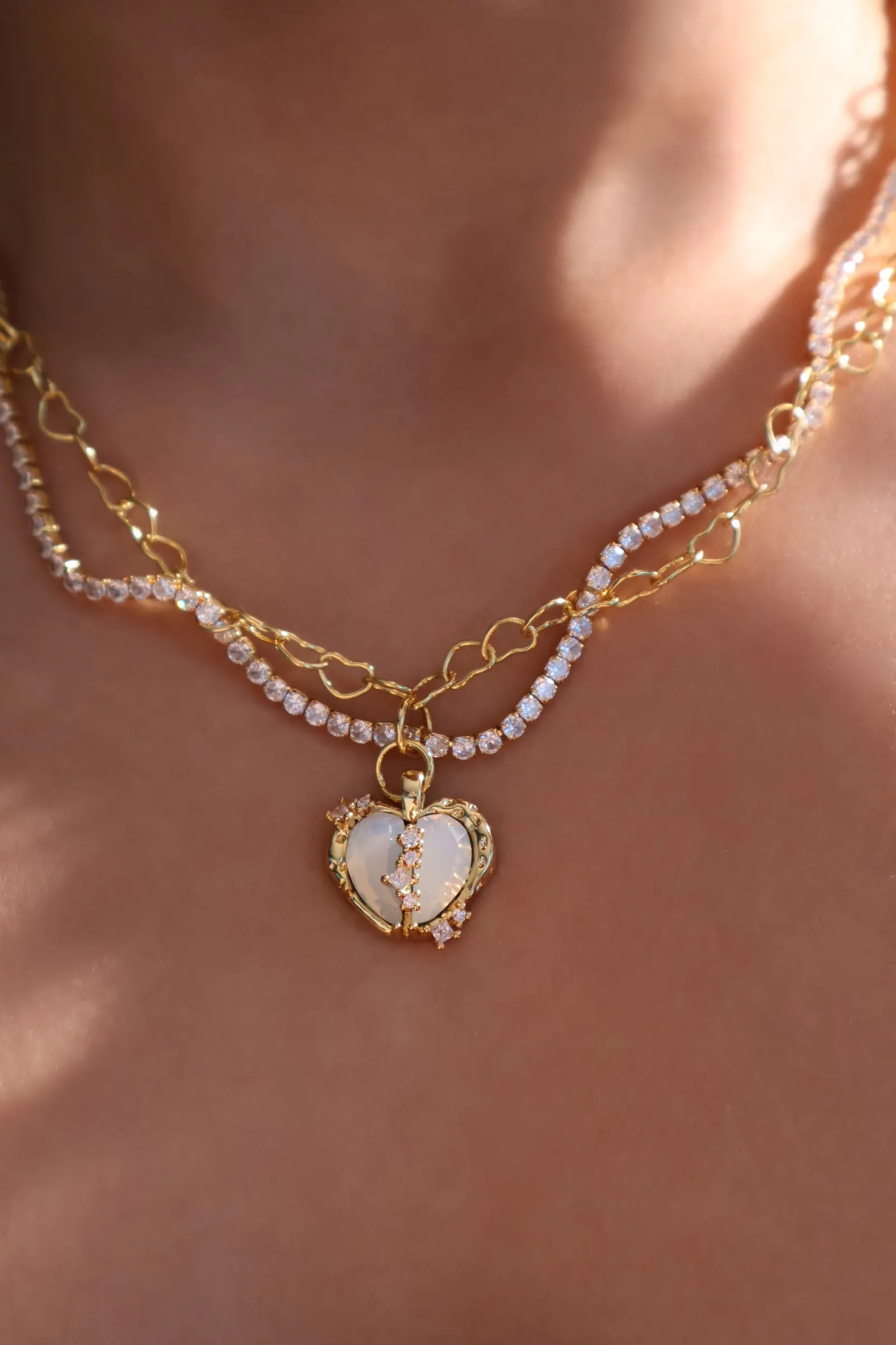 18K Real Gold Plated Blue Opal Heart necklace