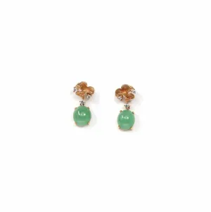 18K Rose Gold "Ginkgo Leaf" Green Jadeite Jade Dangle Stud Earrings