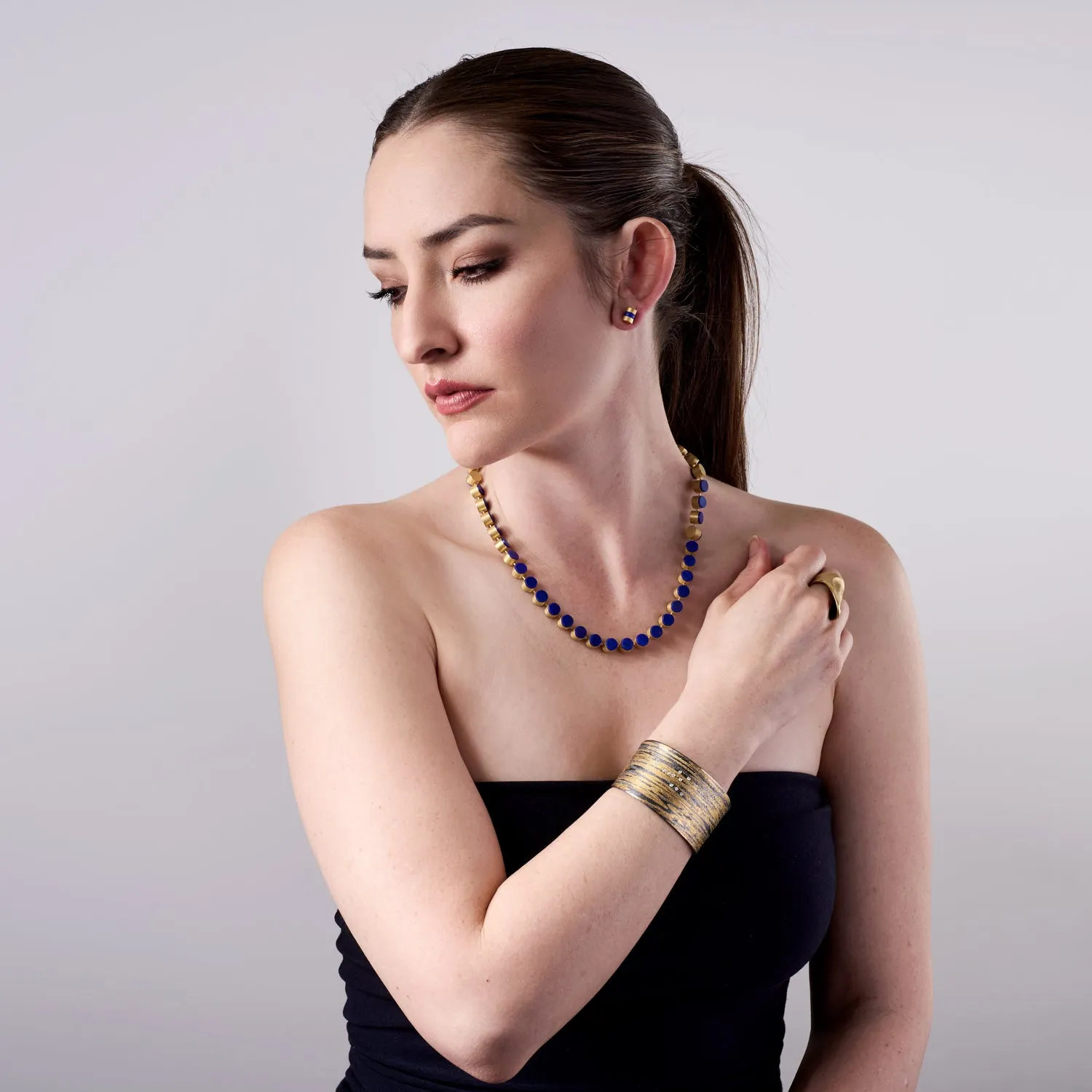 18K Yellow Gold & Lapis Lazuli Cleopatra Stud Earrings