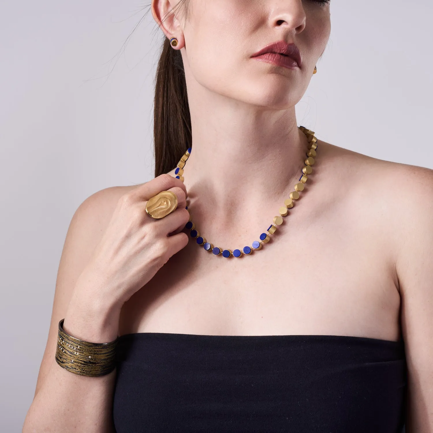 18K Yellow Gold & Lapis Lazuli Cleopatra Stud Earrings