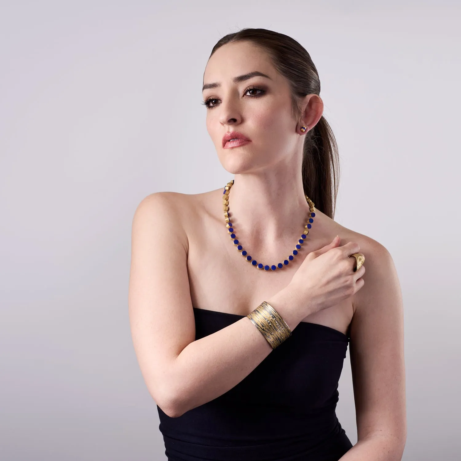 18K Yellow Gold & Lapis Lazuli Cleopatra Stud Earrings