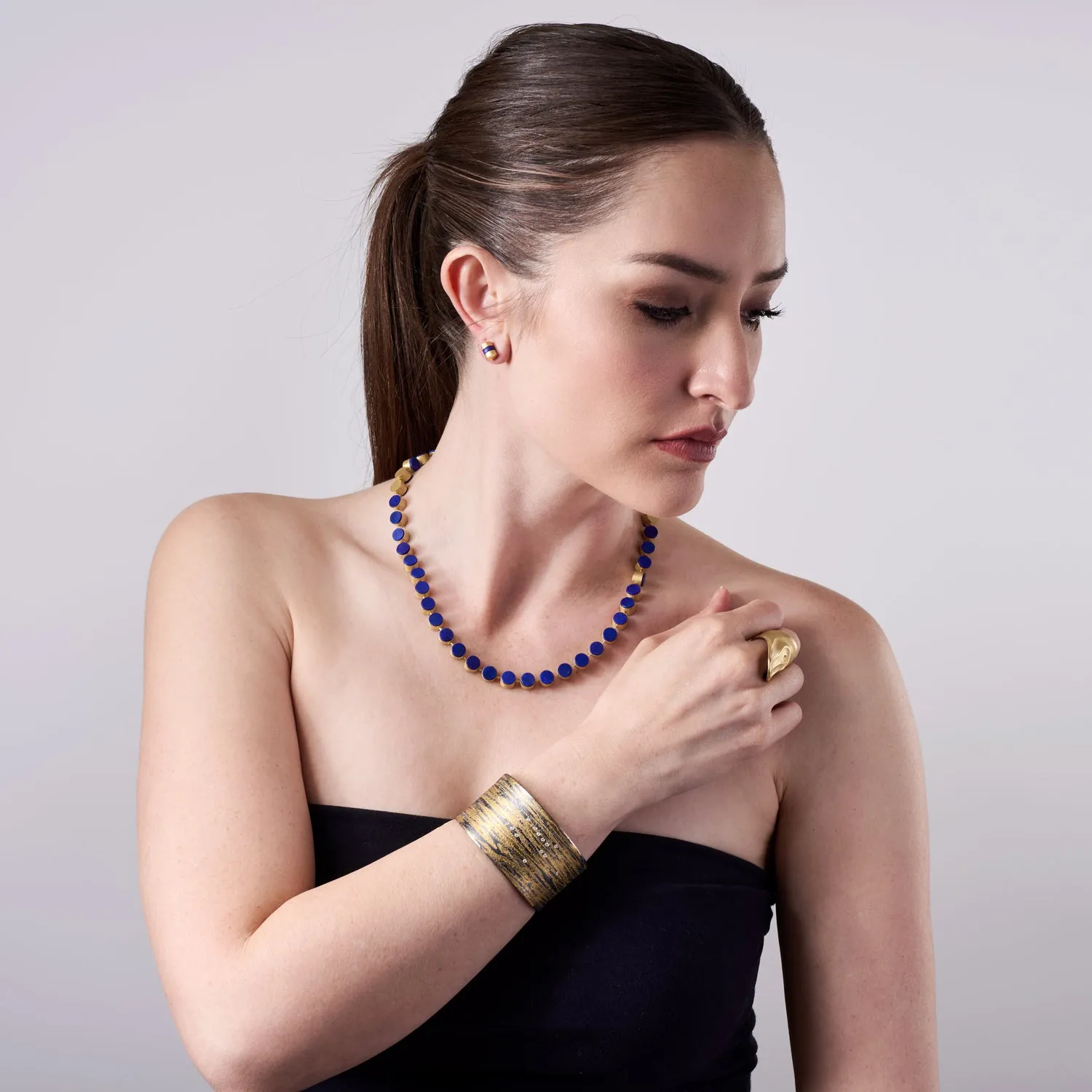 18K Yellow Gold & Lapis Lazuli Cleopatra Stud Earrings