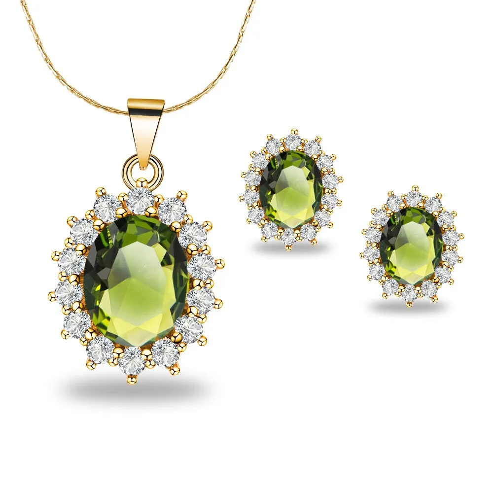 18K Yellow Gold Created Peridot Round 1 Carat Oval Necklace Plated 18 inch