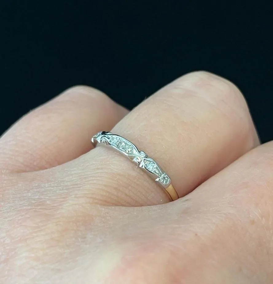 1950s White and Yellow Gold Diamond Wedding Band