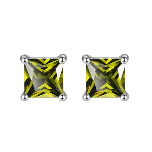 24k White Gold Plated 2 Cttw Peridot Princess Cut Stud Earrings