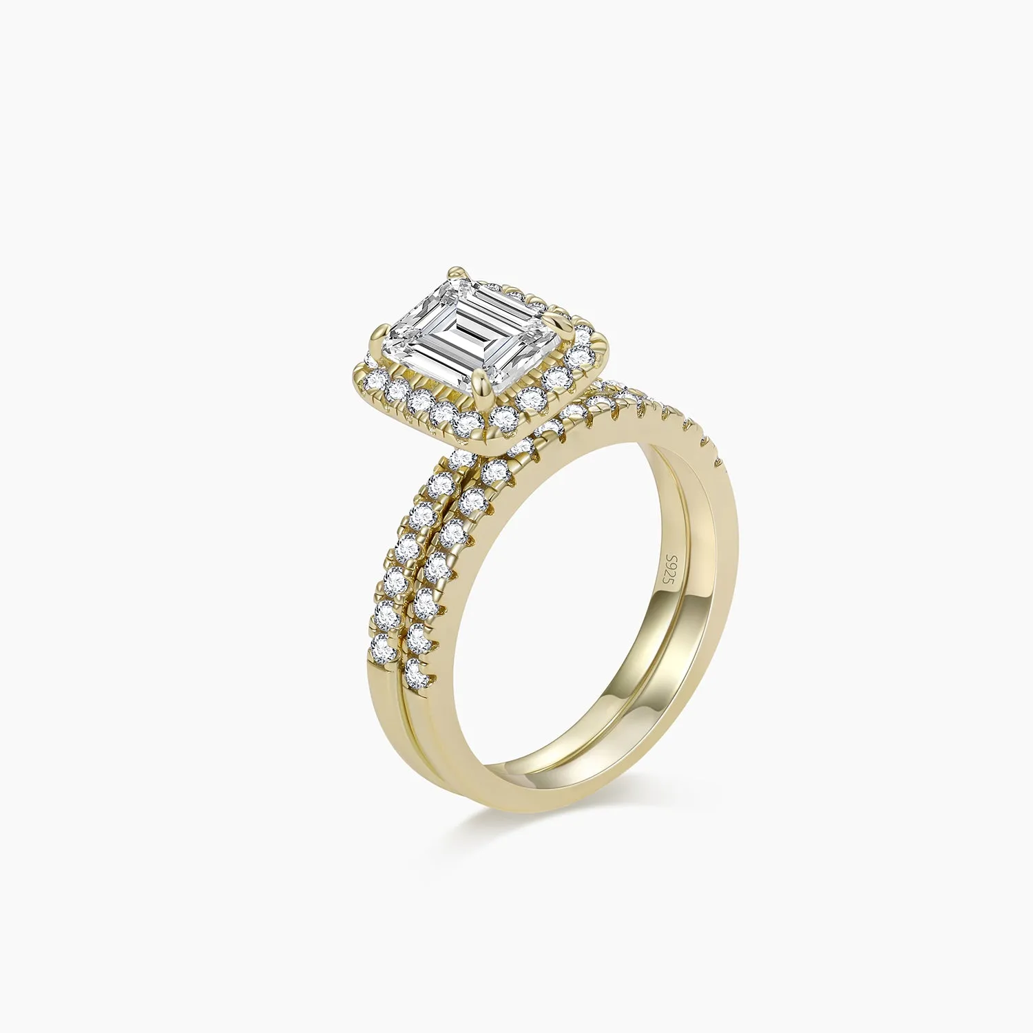 2CT Bridal Emerald Cut CZ Engagement Ring Sets
