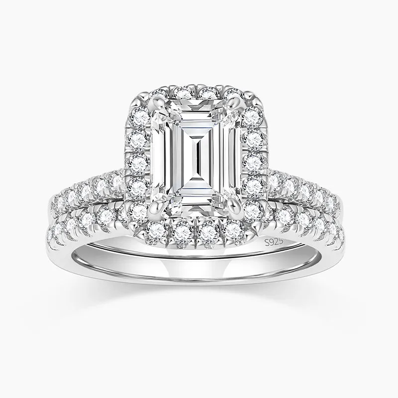 2CT Bridal Emerald Cut CZ Engagement Ring Sets