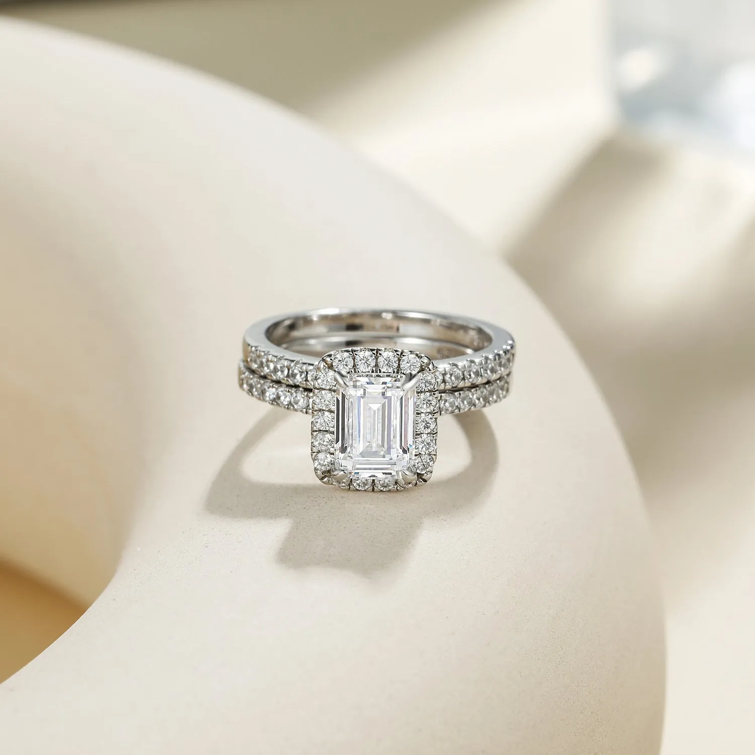 2CT Bridal Emerald Cut CZ Engagement Ring Sets