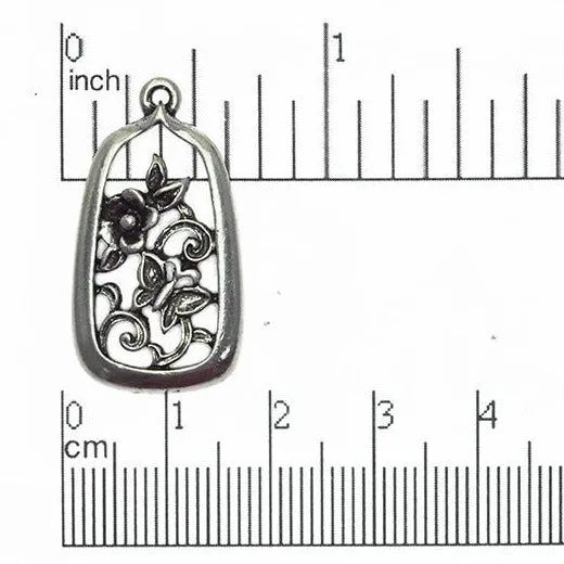 30mm x 16mm Filigree Flower Butterfly Pendant Charm - Made of Pewter - Sold Individually - CBS4029