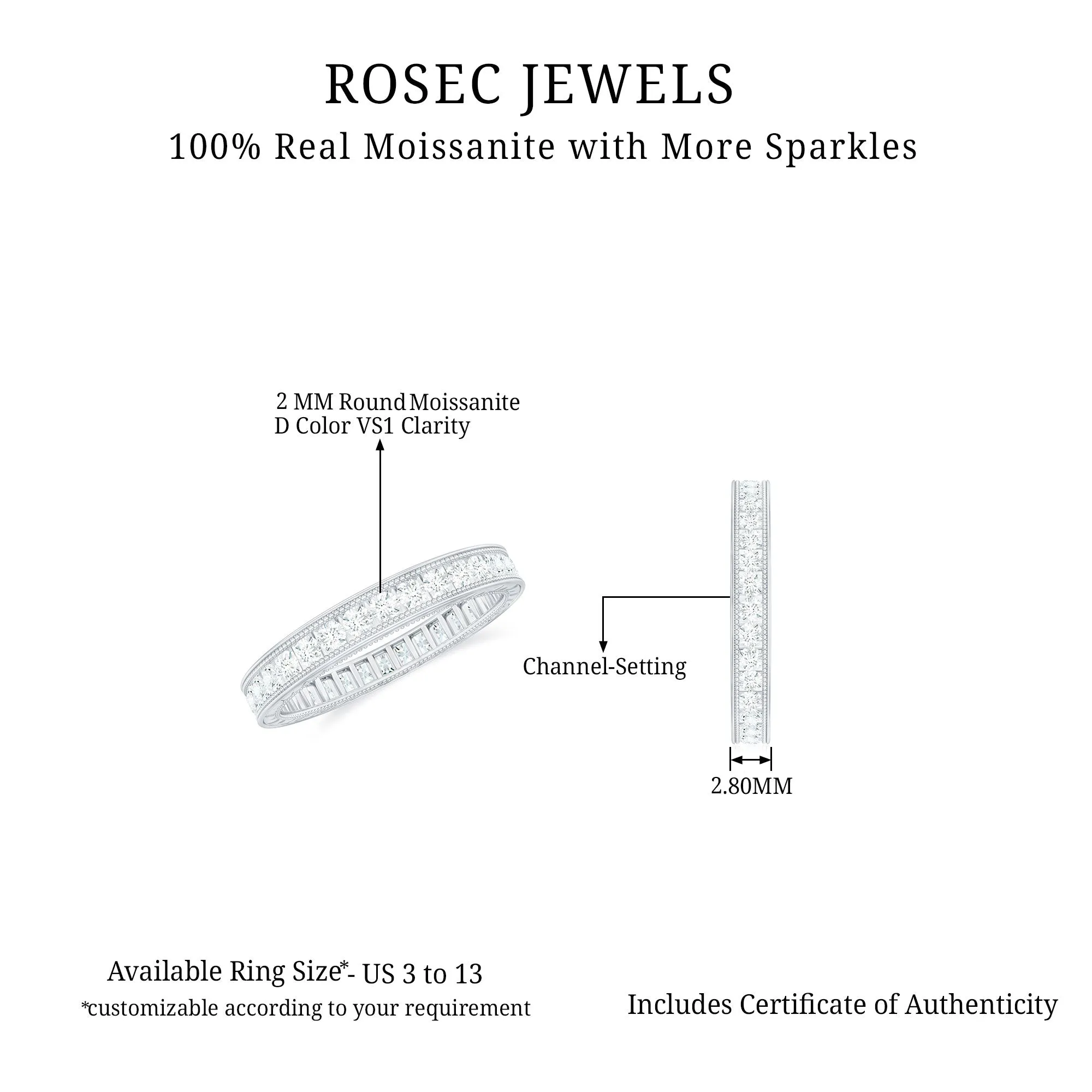 3/4 CT Moissanite Eternity Wedding Band