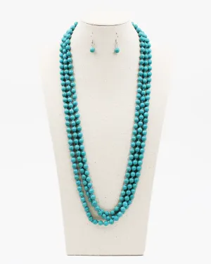90" Turquoise Beaded Necklace Set