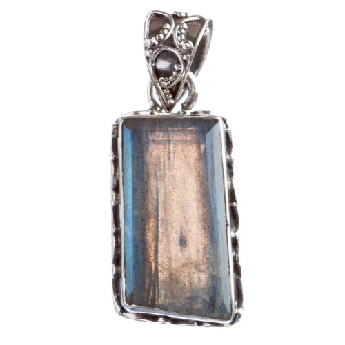 925 Sterling Silver Natural Gemstones Labradorite Pendant FJSVP2086