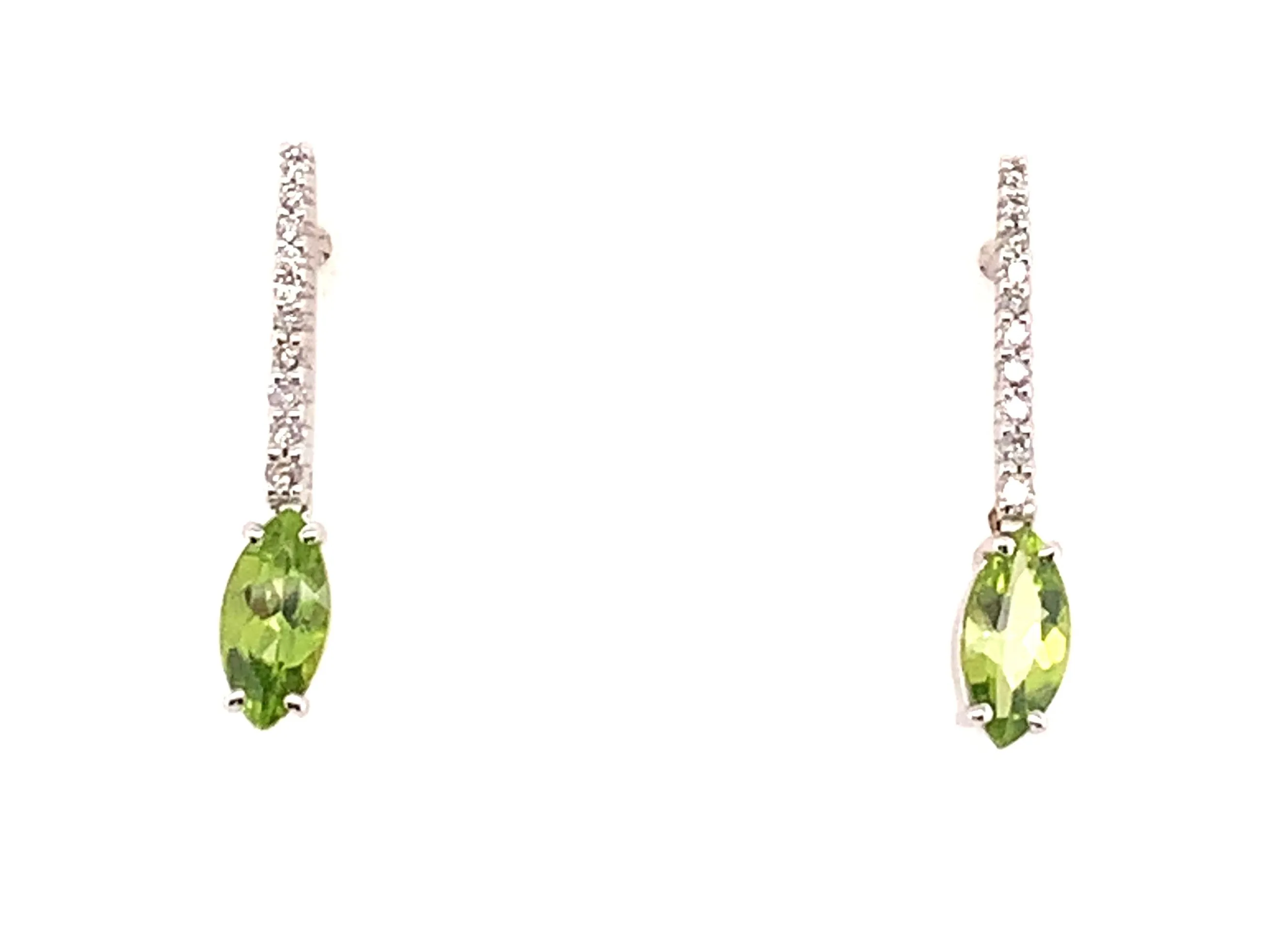 9ct White Gold Peridot And Cz Drop Earrings
