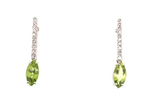 9ct White Gold Peridot And Cz Drop Earrings