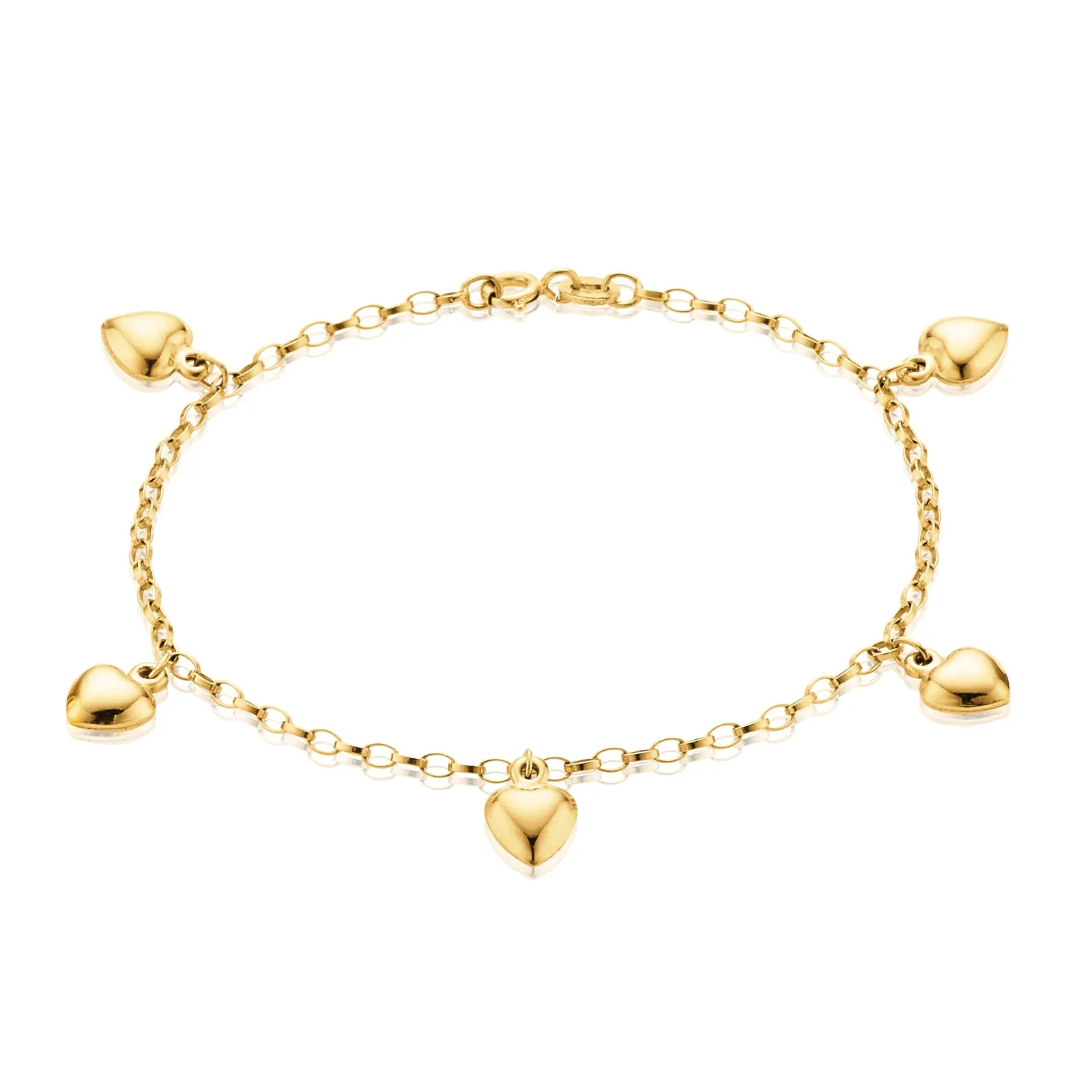 9ct Yellow Gold Silver Filled 19cm Oval Belcher & Hearts Bracelet