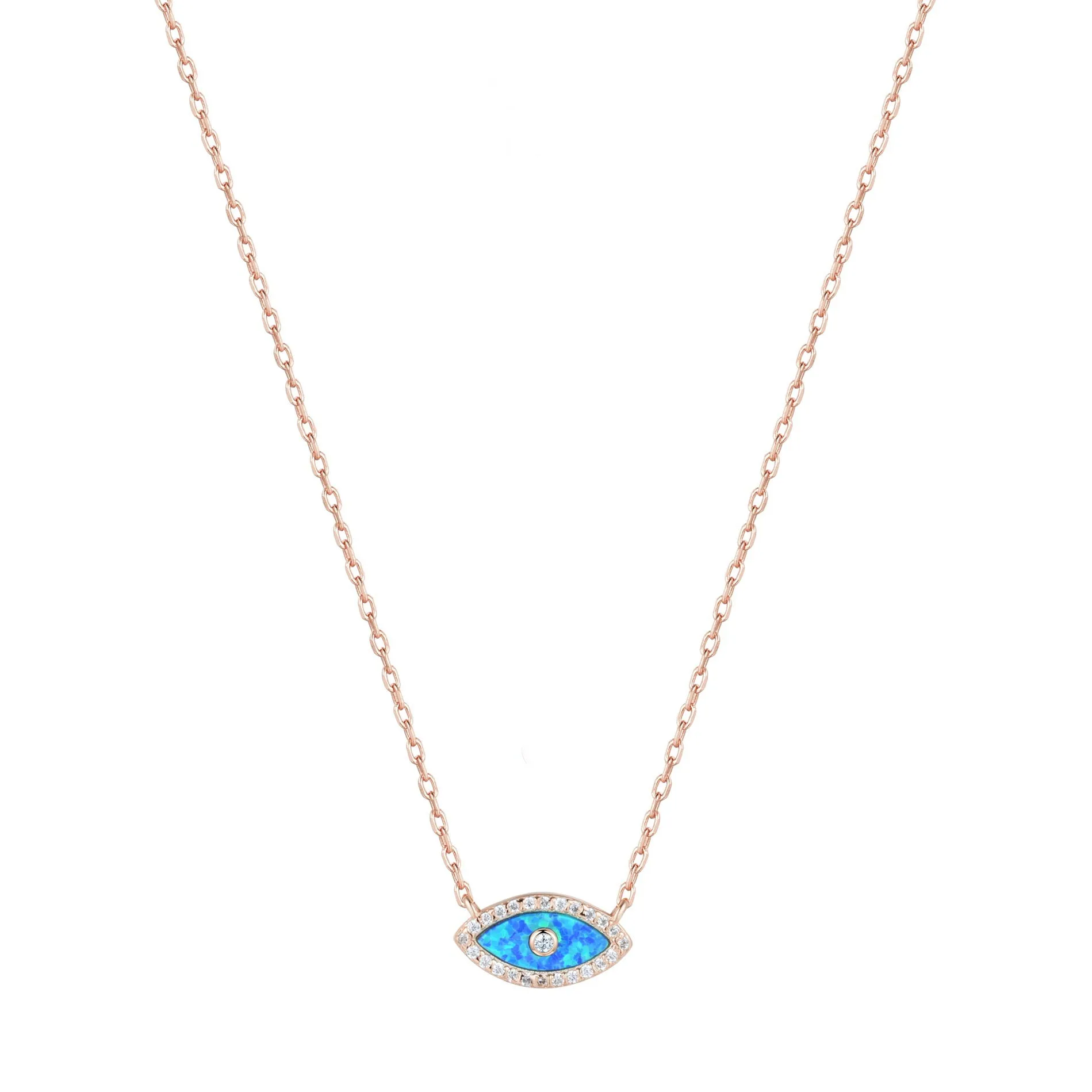 ALANI EVIL EYE BLUE OPAL ROSE GOLD NECKLACE