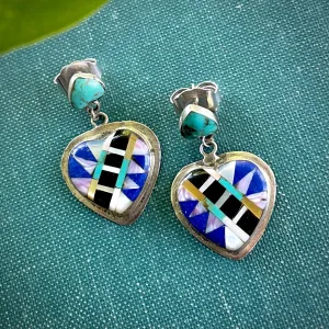 Amazing 1990s Vintage Inlay Heart Earrings