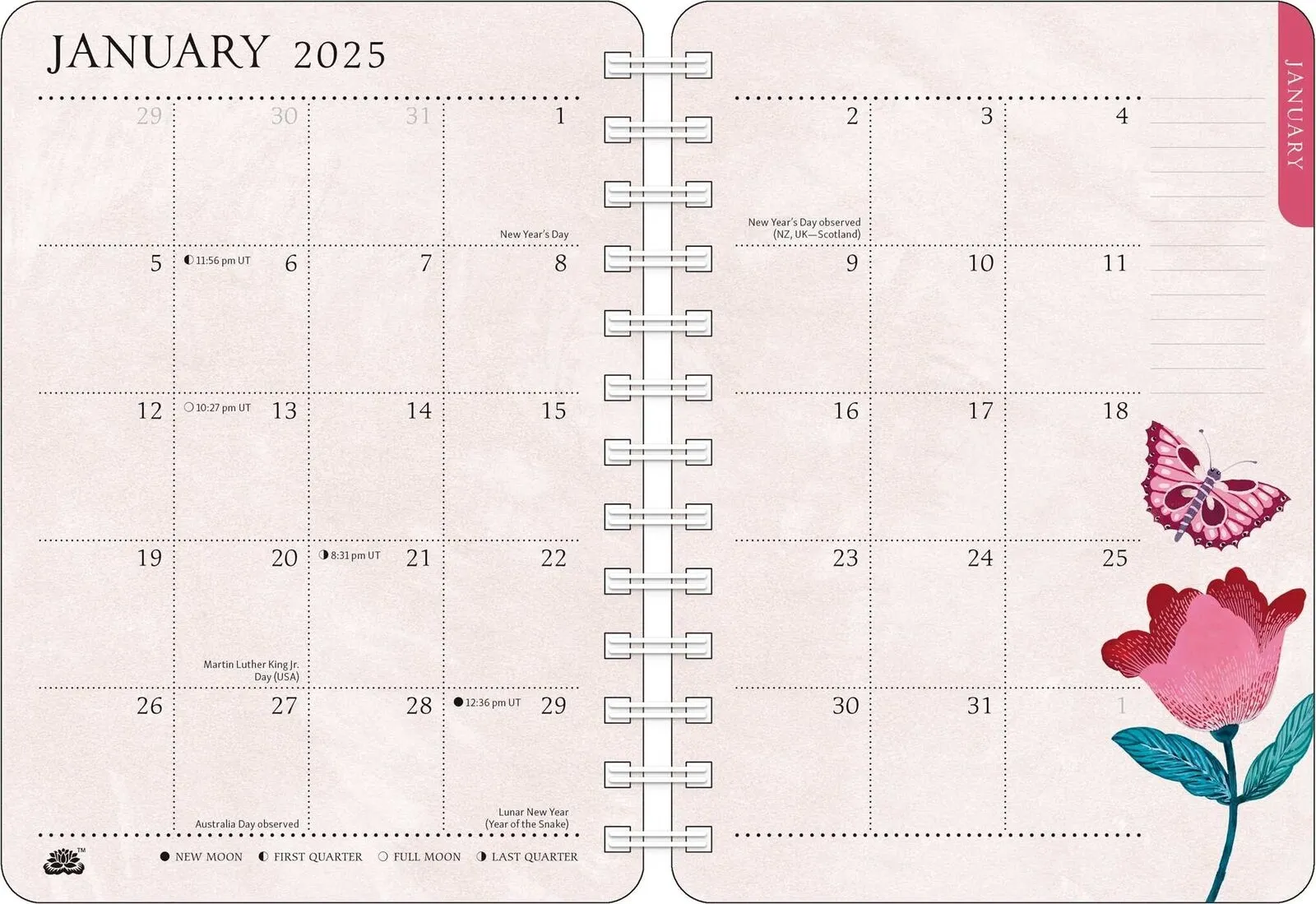 Amber Lotus Flora & Fauna by Malin Gyllensvaan 2025 Weekly Planner Calendar
