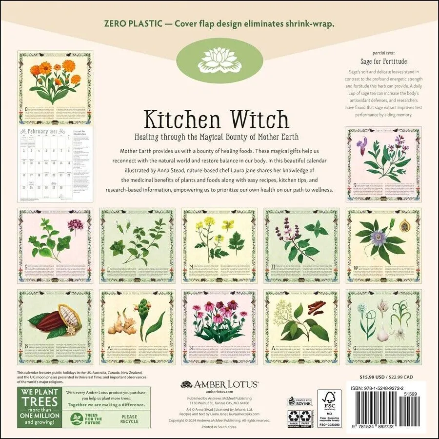 Amber Lotus Kitchen Witch 12x12 2025 Wall Calendar