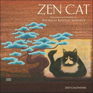 Amber Lotus Zen Cat 12x12 2025 Wall Calendar