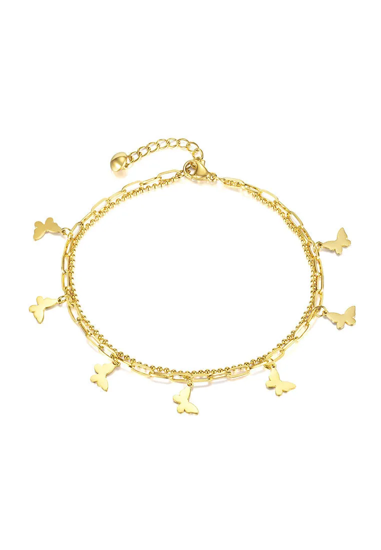 Amelie Butterfly Pendant on Multi Chain Link Chain Anklet in Gold