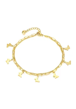 Amelie Butterfly Pendant on Multi Chain Link Chain Anklet in Gold