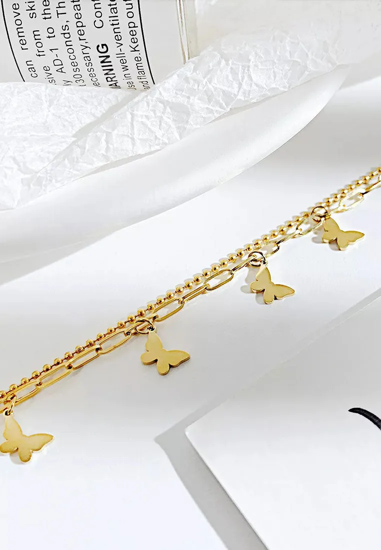 Amelie Butterfly Pendant on Multi Chain Link Chain Anklet in Gold