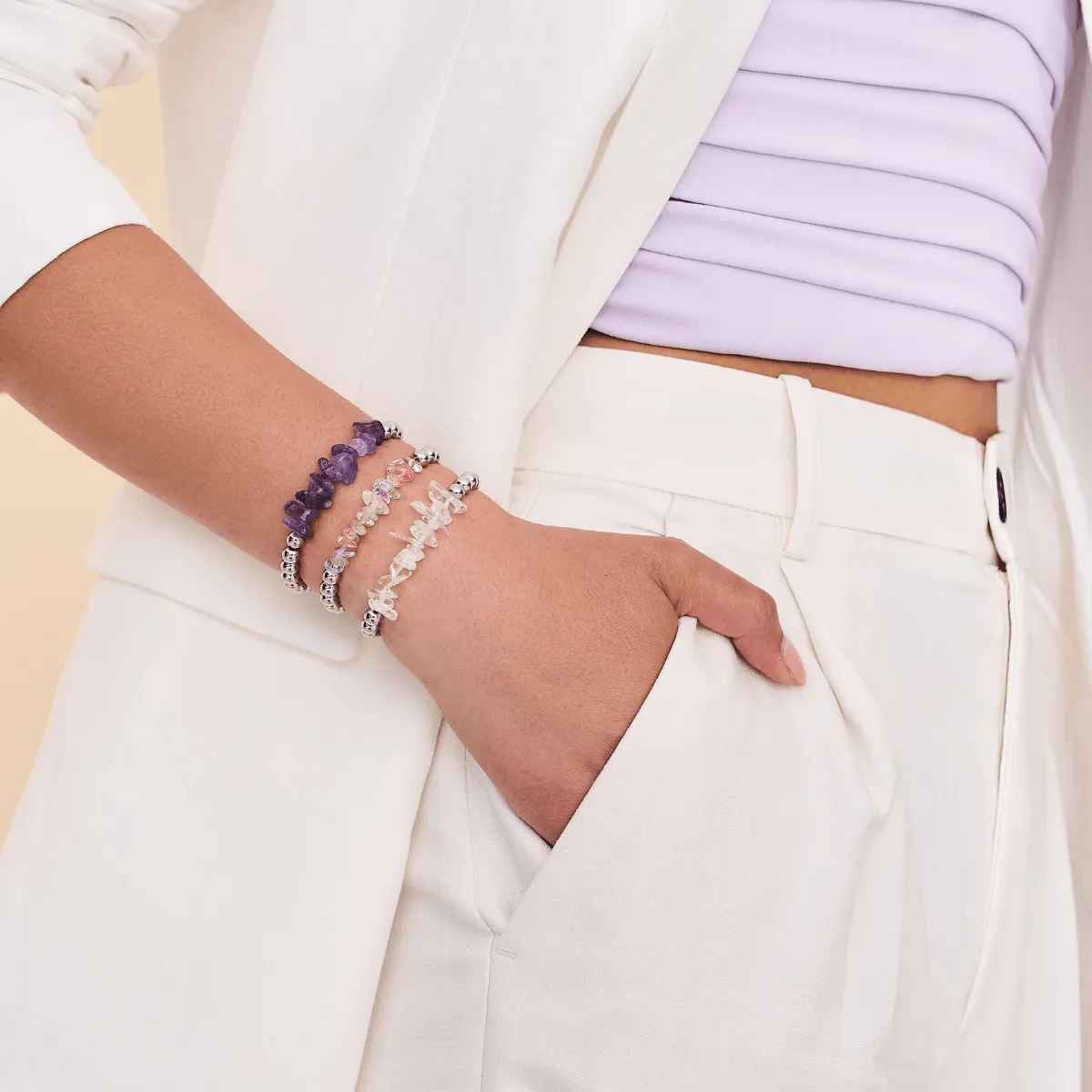 Amethyst | Silver | Uncut Gemstone Bracelet