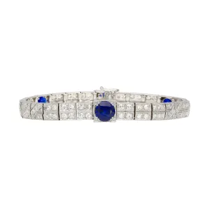 Antique Art Deco Platinum Filigree Blue Sapphire & Diamond Bracelet