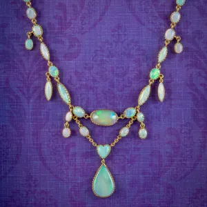 Antique Edwardian Opal Garland Necklace 18ct Gold E.W. Payne Boxed Circa 1915