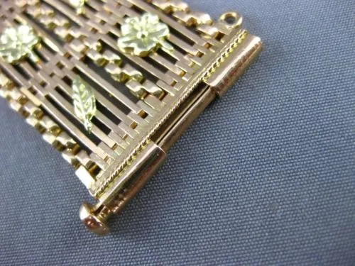 ANTIQUE WIDE 18KT YELLOW & ROSE GOLD HANDCRAFTED FLORAL FILIGREE BRACELET #22301