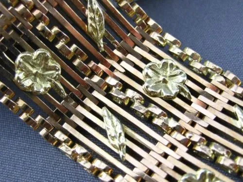 ANTIQUE WIDE 18KT YELLOW & ROSE GOLD HANDCRAFTED FLORAL FILIGREE BRACELET #22301