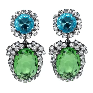 Aqua and Peridot Drop Clip Earrings