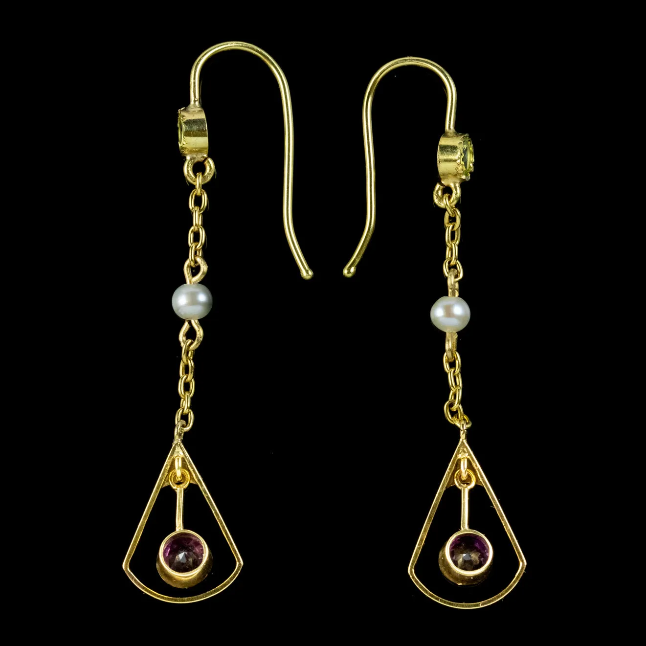 Art Deco Suffragette Drop Earrings 15ct Gold Circa 1920
