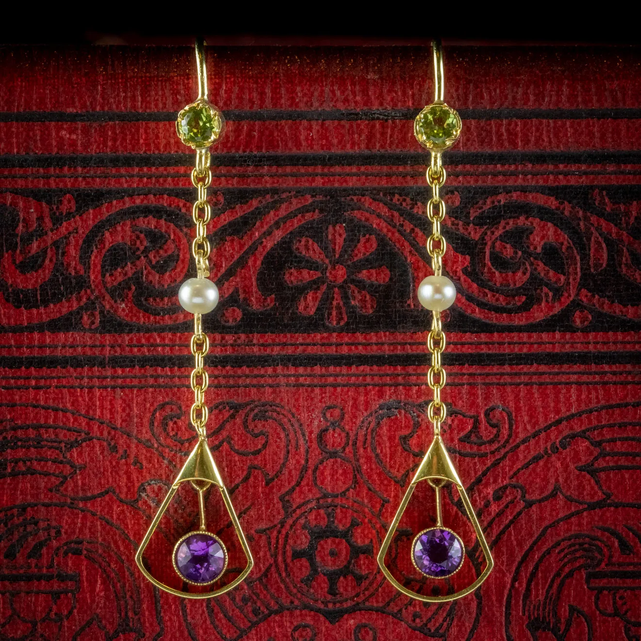 Art Deco Suffragette Drop Earrings 15ct Gold Circa 1920