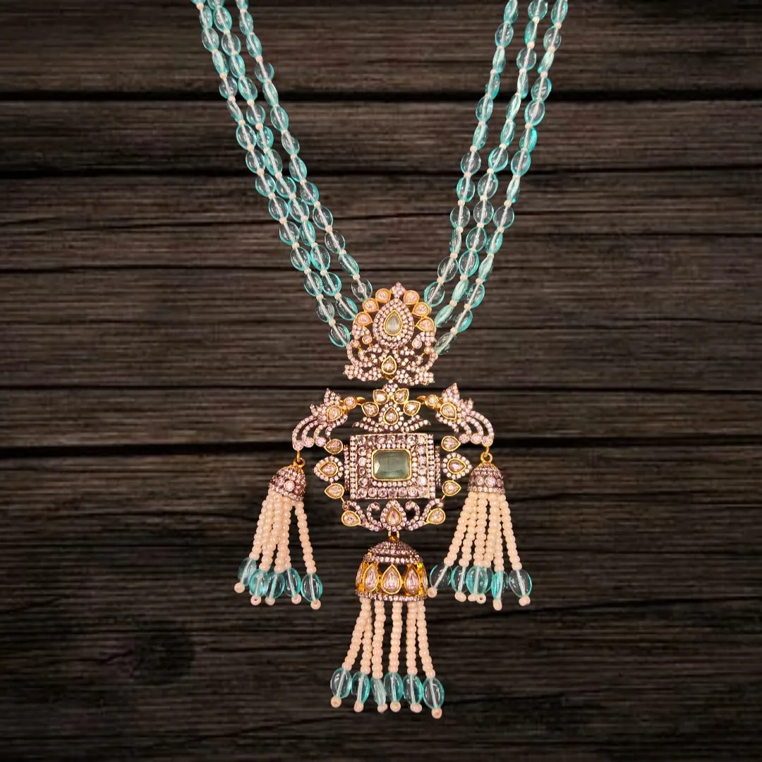 Asp Polki Pendent With Turquoise Beads Necklace Set