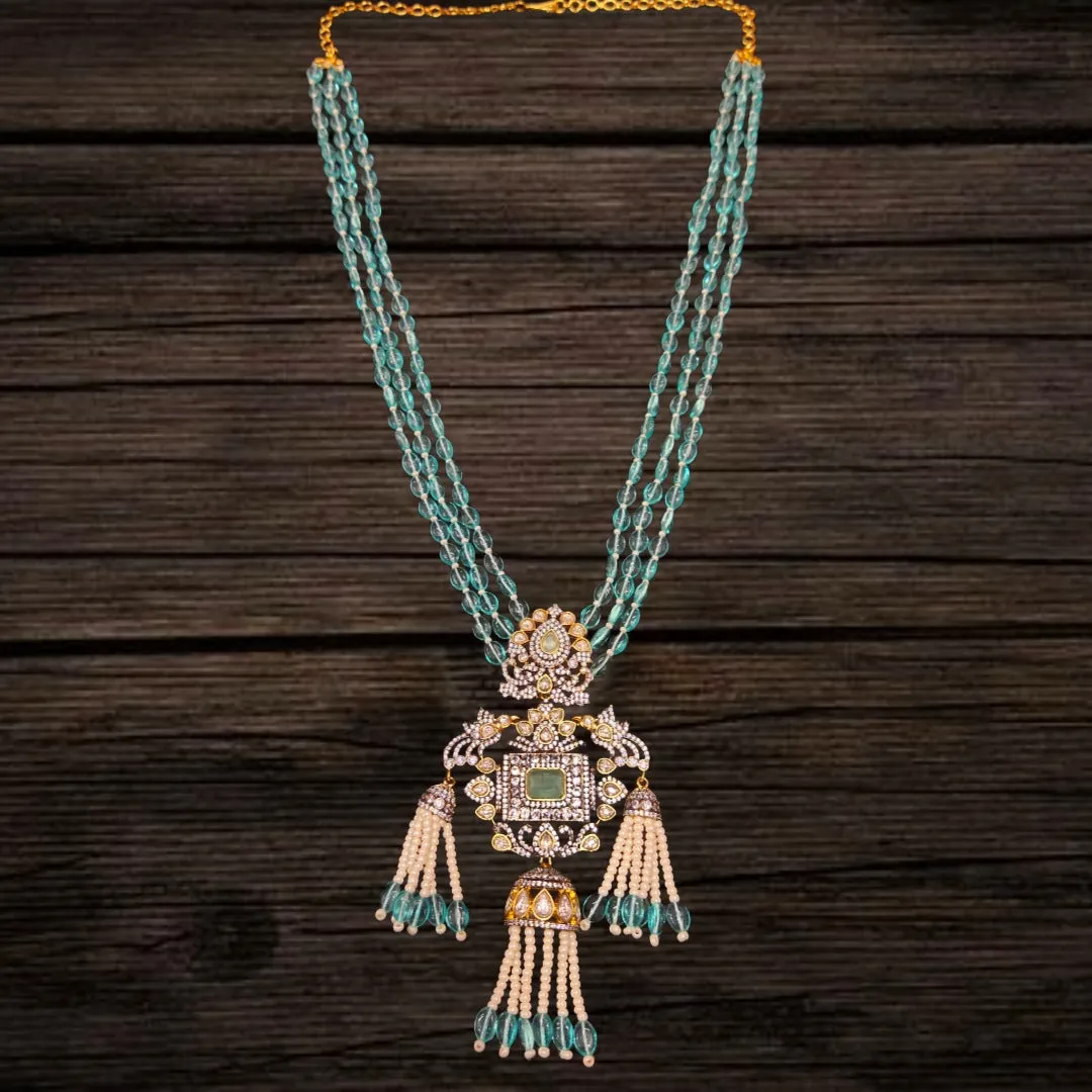 Asp Polki Pendent With Turquoise Beads Necklace Set