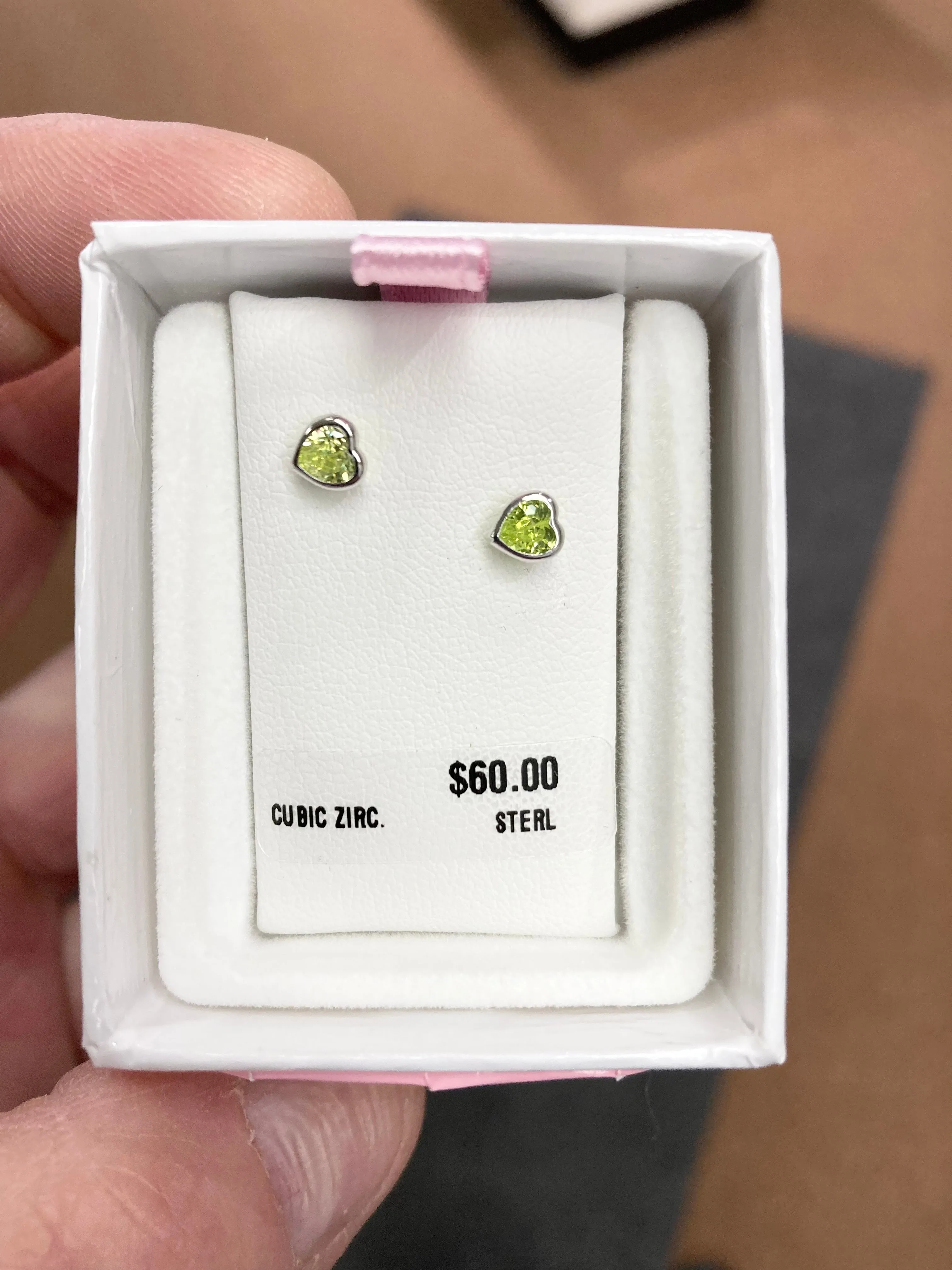 August Birthstone Silver Heart Shaped Earrings