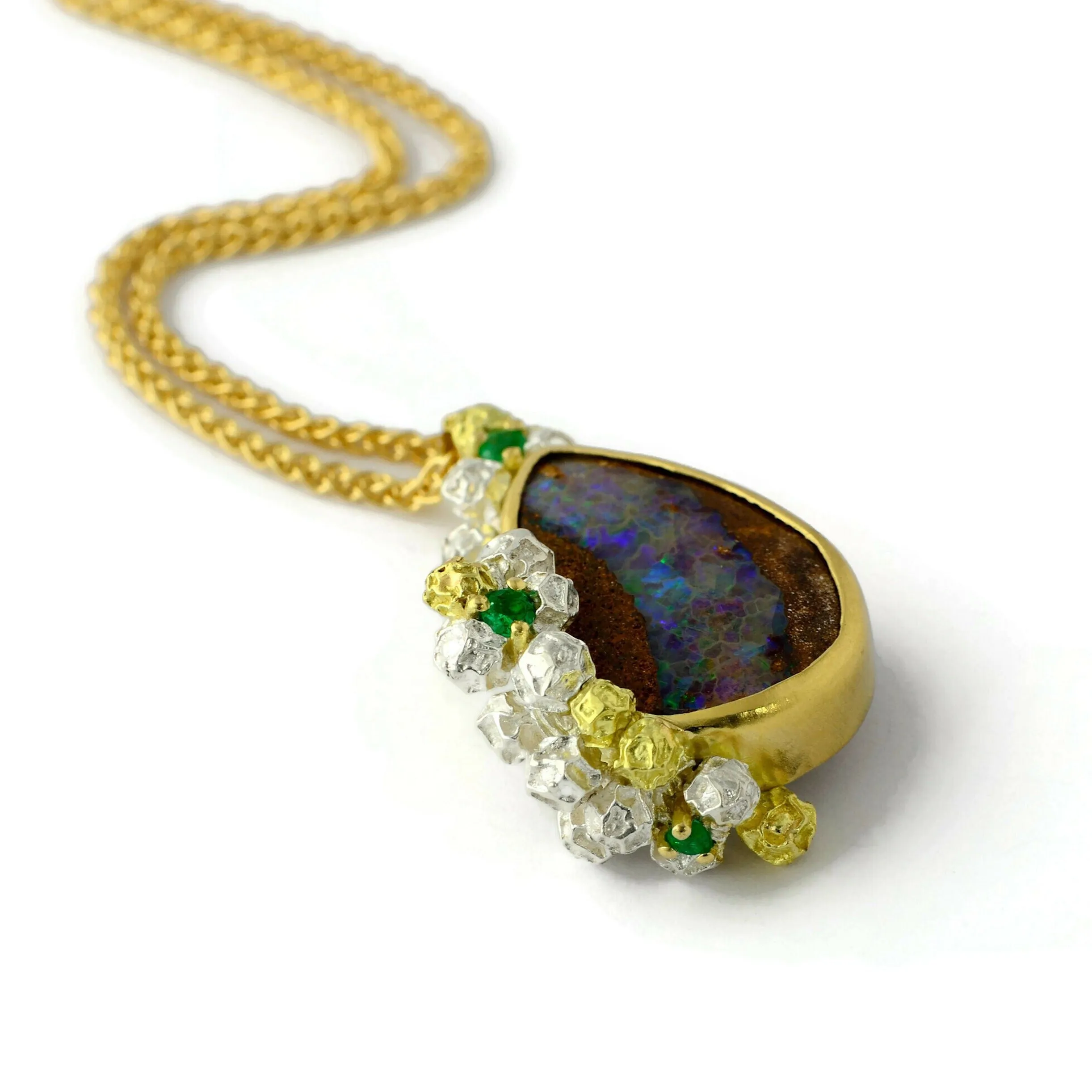 Australian opal and emerald necklace