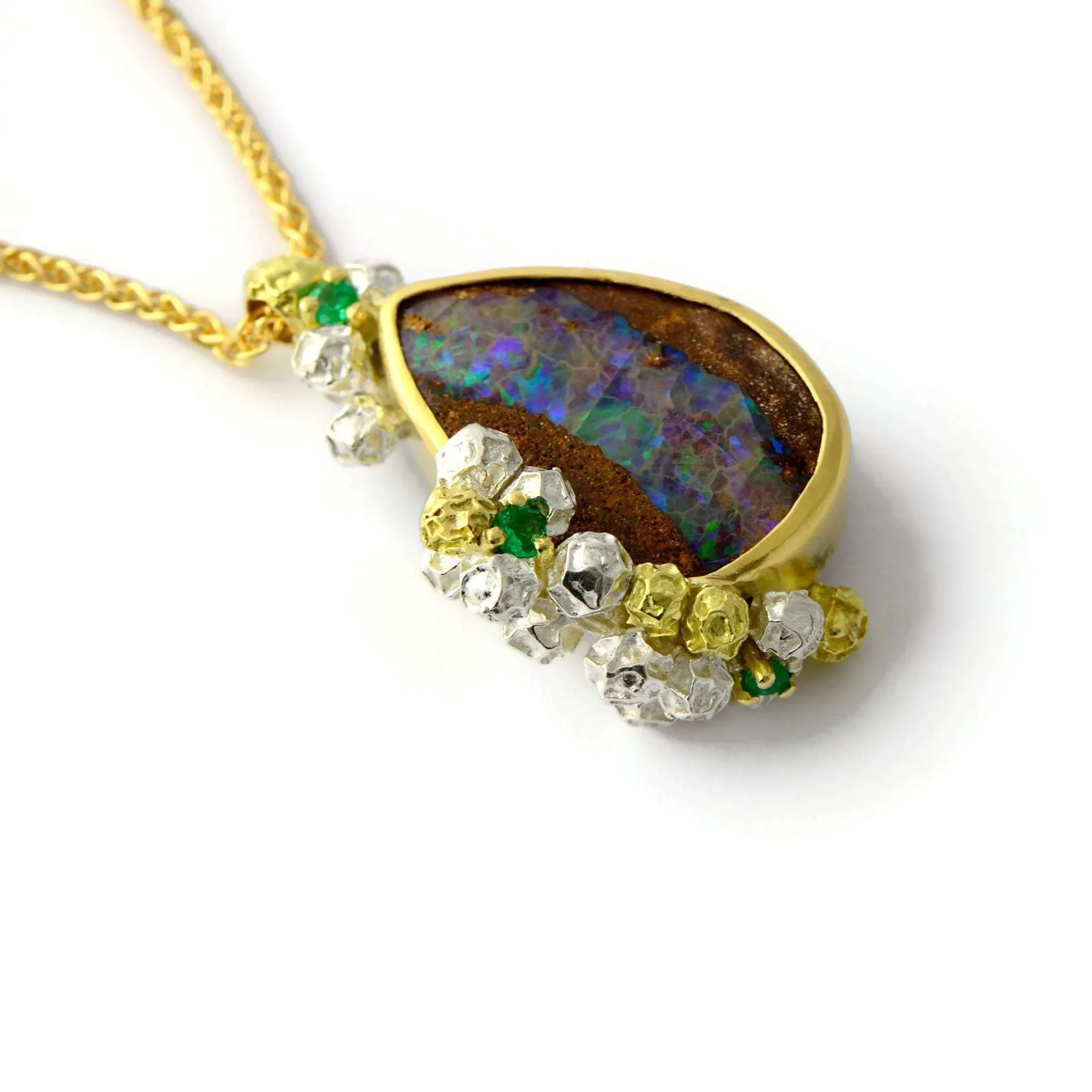 Australian opal and emerald necklace