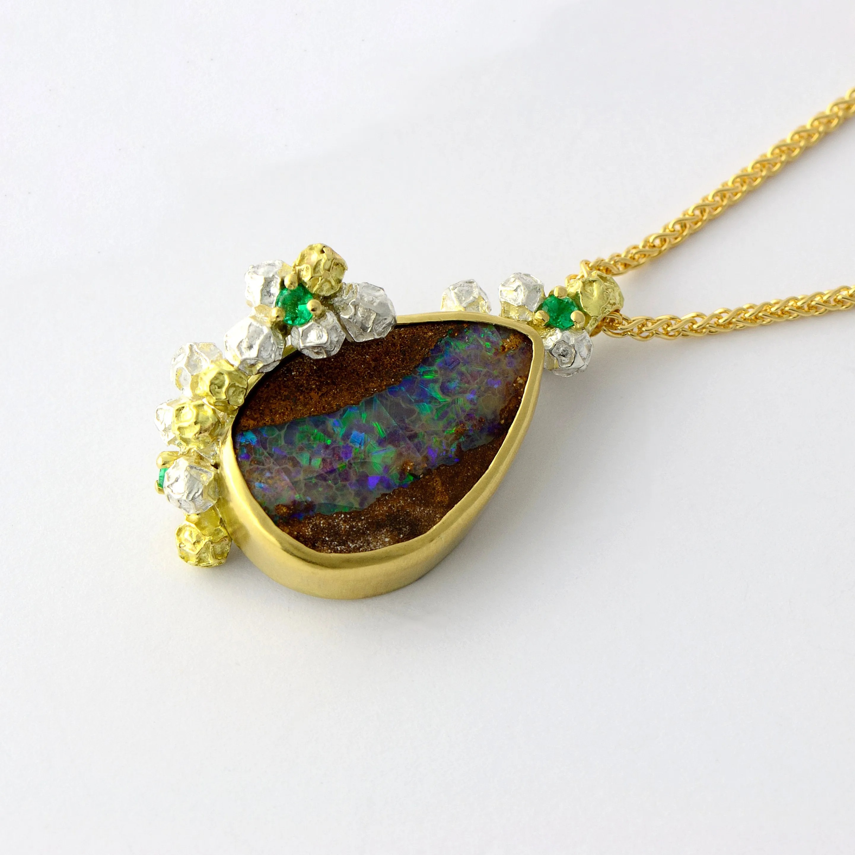 Australian opal and emerald necklace