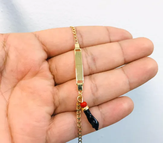 Baby ID Wrist Bracelet Azabache 5.5" Cuban Link 14K GF Childrens Unisex - Prime Jewelry 269