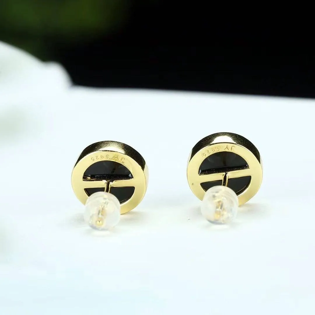 Baikalla™ Sterling Silver Real Black Nephrite Jade Classic Stud Earrings