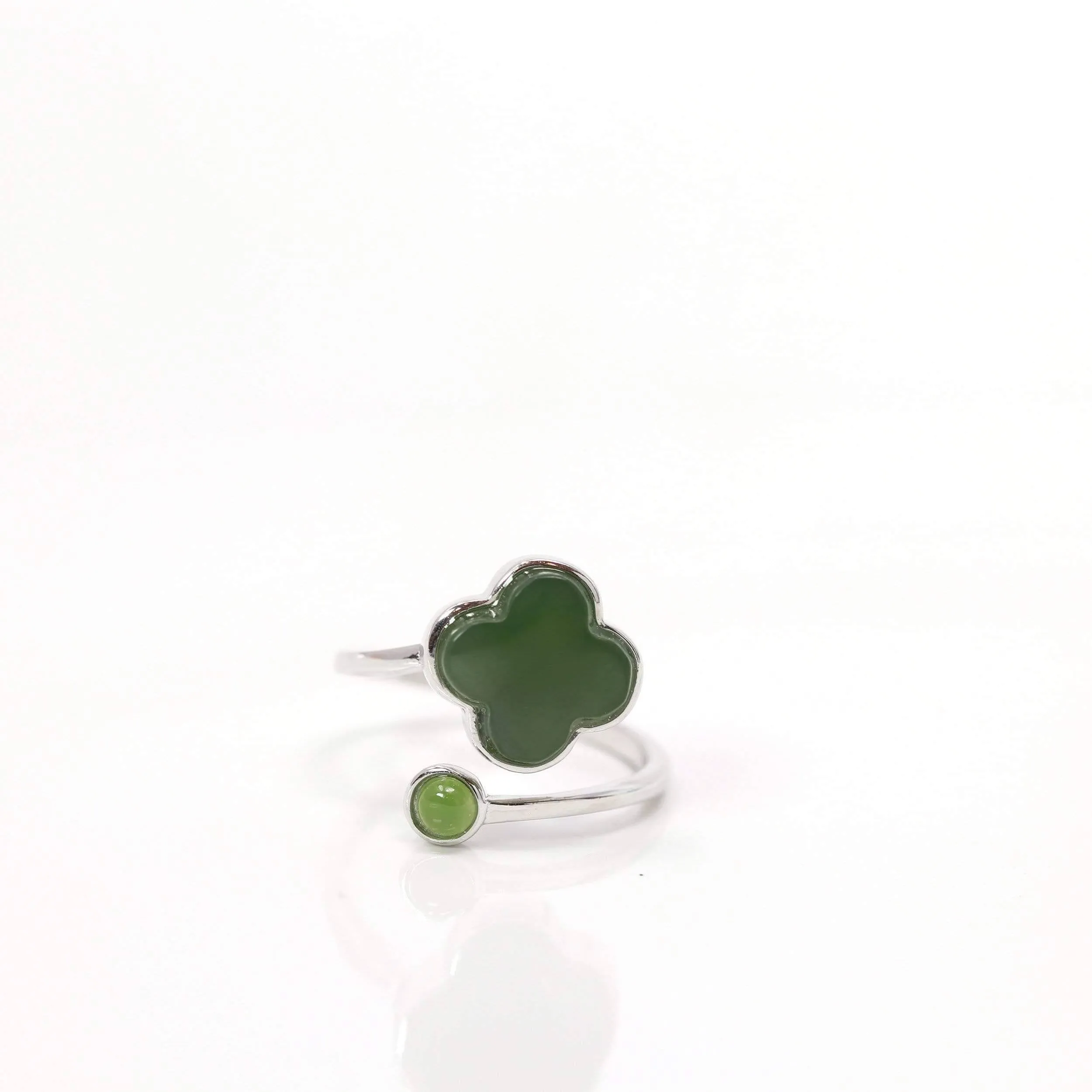 Baikalla™ Sterling Silver Real Green Nephrite Jade Lucky Four Leaf Pendant Necklace