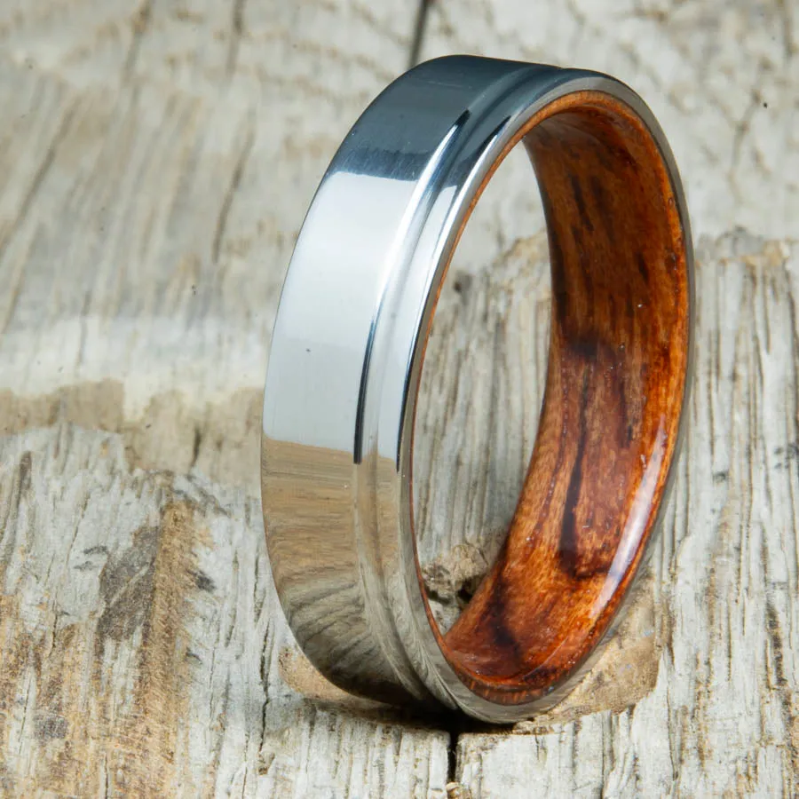 Bentwood Bubinga ring with polished single groove titanium