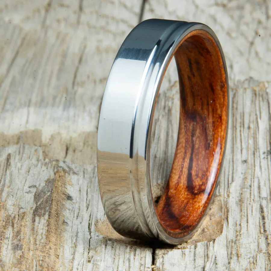 Bentwood Bubinga ring with polished single groove titanium