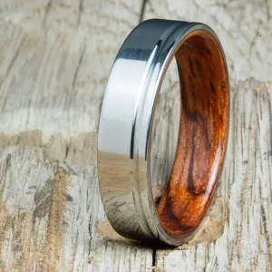 Bentwood Bubinga ring with polished single groove titanium