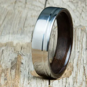 Bentwood Ebony ring with 6mm polished titanium offset groove outer